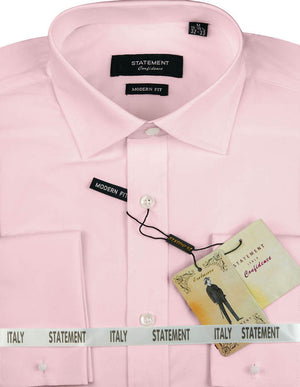 Men's French Cuffs Dress Shirt Solid Color Made of 100% Prime Cotton | FCS-100-Pink