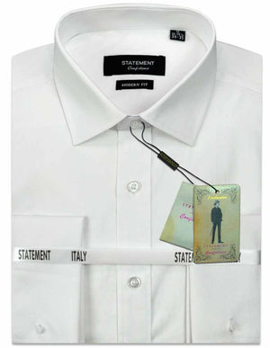 Men's French Cuffs Dress Shirt Solid Color Made of 100% Prime Cotton | FCS-100-White
