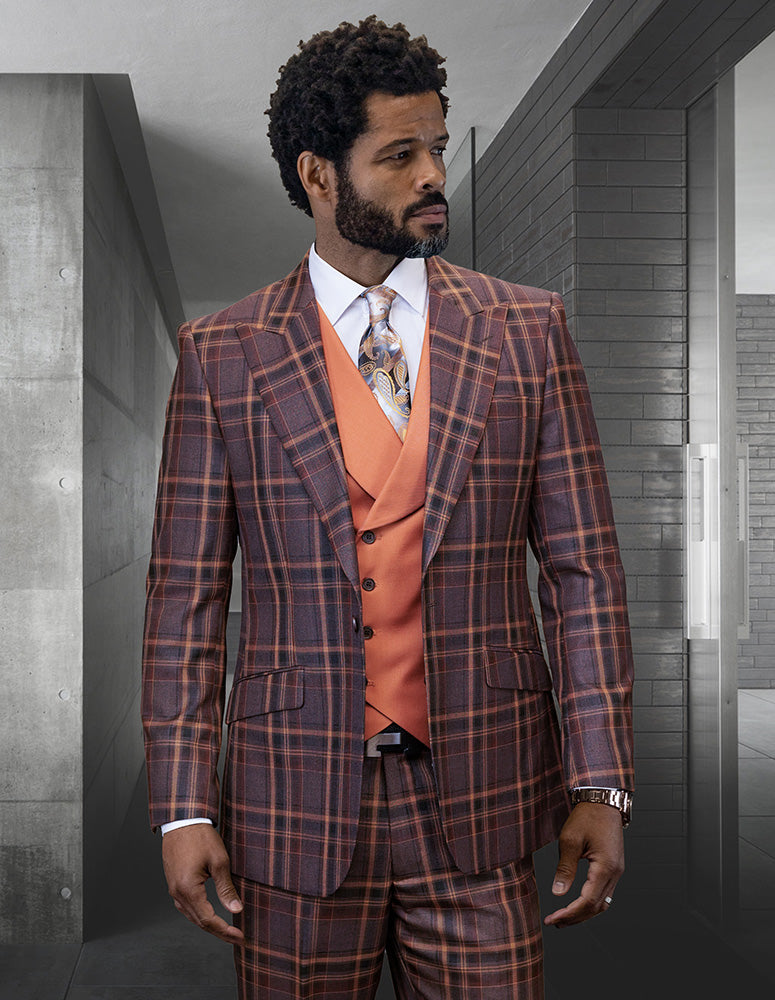 Brown Blended 3-Piece Suit With Printed Vest at Rs 15085/piece in