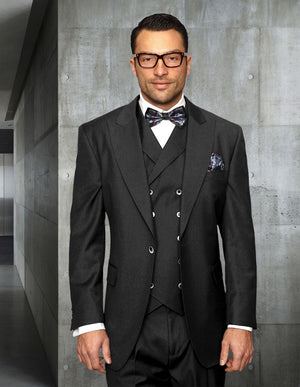 3pc Wide Leg Pants, Peak Lapel One Button With Double Breasted Vest| FLORENCE| Charcoal