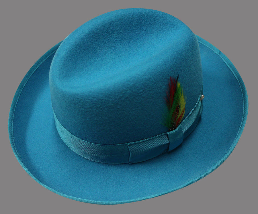 100% Wool God Father Hat - Turquoise