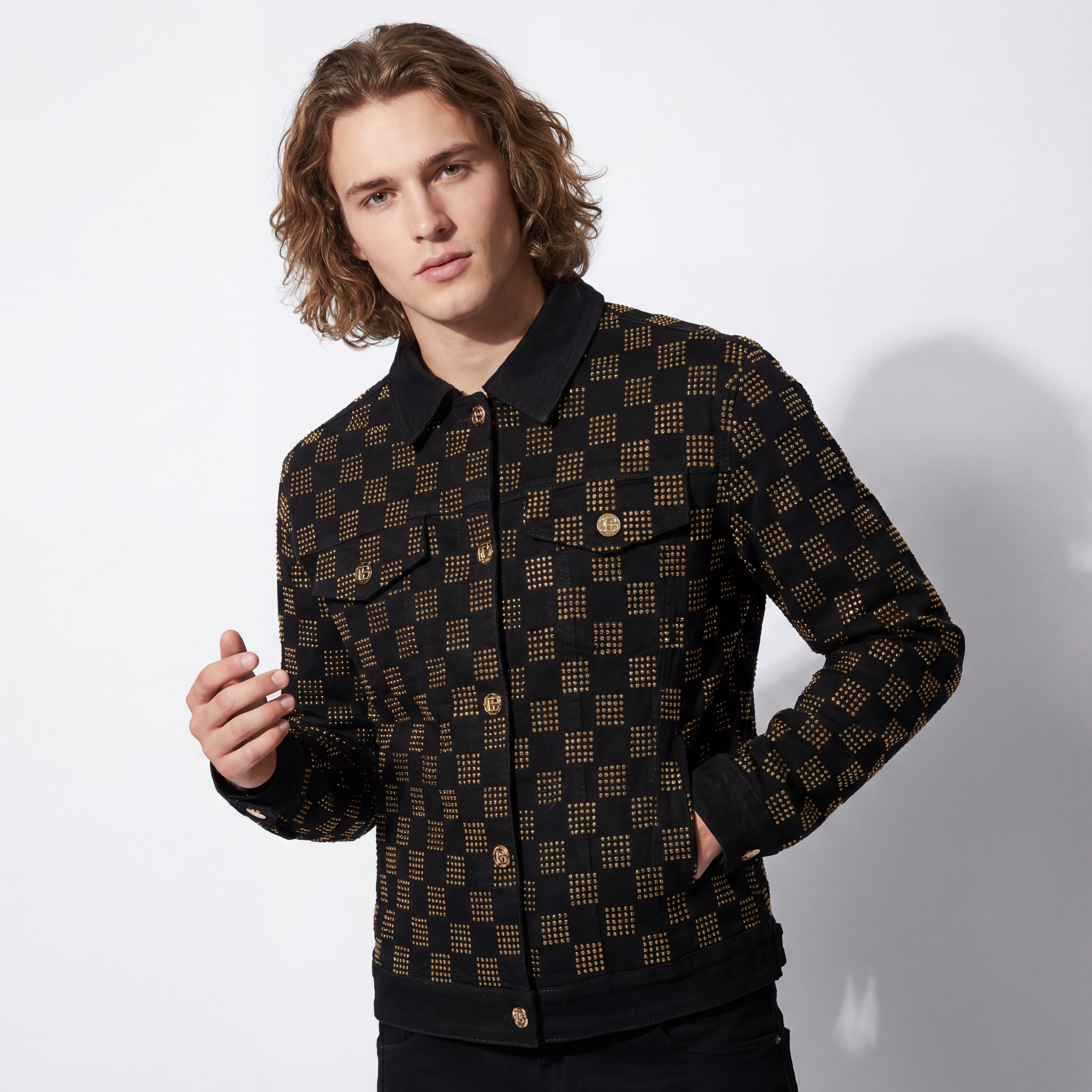 Dazzle Check Denim Jacket BLACK/GOLD – Franky Fashion