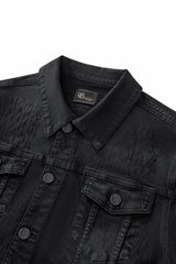 Obsidian Distressed Denim Jacket BLACK