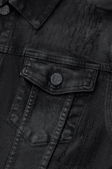 Obsidian Distressed Denim Jacket BLACK