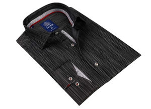 Sleek Noir: European Tailored Men's Long Sleeve Black Button Up Shirt | L44 Black