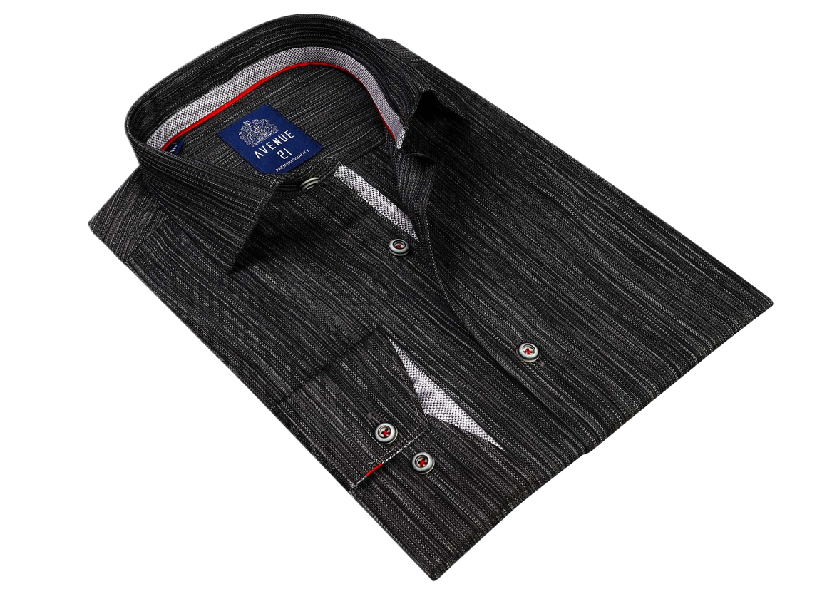 Sleek Noir: European Tailored Men's Long Sleeve Black Button Up Shirt | L44 Black
