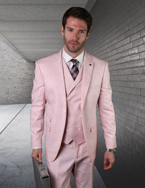 Statement Platinum 3pc Tailored Tailored Fit Solid Color Suit. Super 180\'s Italian Fabric| LANZO| Pink