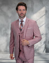 Men’s Blush sharkskin 3-piece suit modern fit Italian wool STATEMENT SUITS LARZO