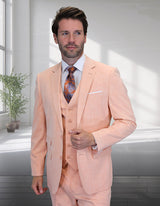 Men’s Peach sharkskin 3-piece suit modern fit Italian wool STATEMENT SUITS LARZO