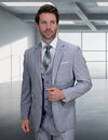 Men’s Sky Blue sharkskin 3-piece suit modern fit Italian wool STATEMENT SUITS LARZO