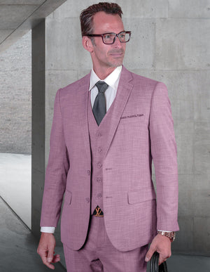 Statement Platinum 3pc Tailored Tailored Fit Solid Color Suit. Super 180\'s Italian Fabric| LAZARO| Lavender