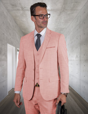 Statement Platinum 3pc Tailored Tailored Fit Solid Color Suit. Super 180\'s Italian Fabric| LAZARO| Pink