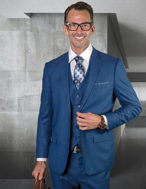 Statement Platinum 3pc Tailored Tailored Fit Solid Color Suit. Super 180\'s Italian Fabric| LAZARO| Sapphire