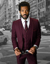 Men’s Burgundy solid 3pc suit slim fit flat-front pants super 150’s wool STATEMENT SUITS LORENZO