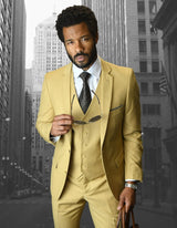 Men’s Chestnut solid 3pc suit slim fit flat-front pants super 150’s wool STATEMENT SUITS LORENZO