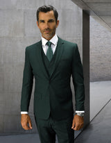 Men’s Hunter solid 3pc suit slim fit flat-front pants super 150’s wool STATEMENT SUITS LORENZO