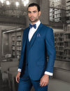 Men’s Indigo solid 3pc suit slim fit flat-front pants super 150’s wool STATEMENT SUITS LORENZO