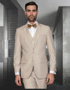 Men’s Tan solid 3pc suit slim fit flat-front pants super 150’s wool STATEMENT SUITS LORENZO