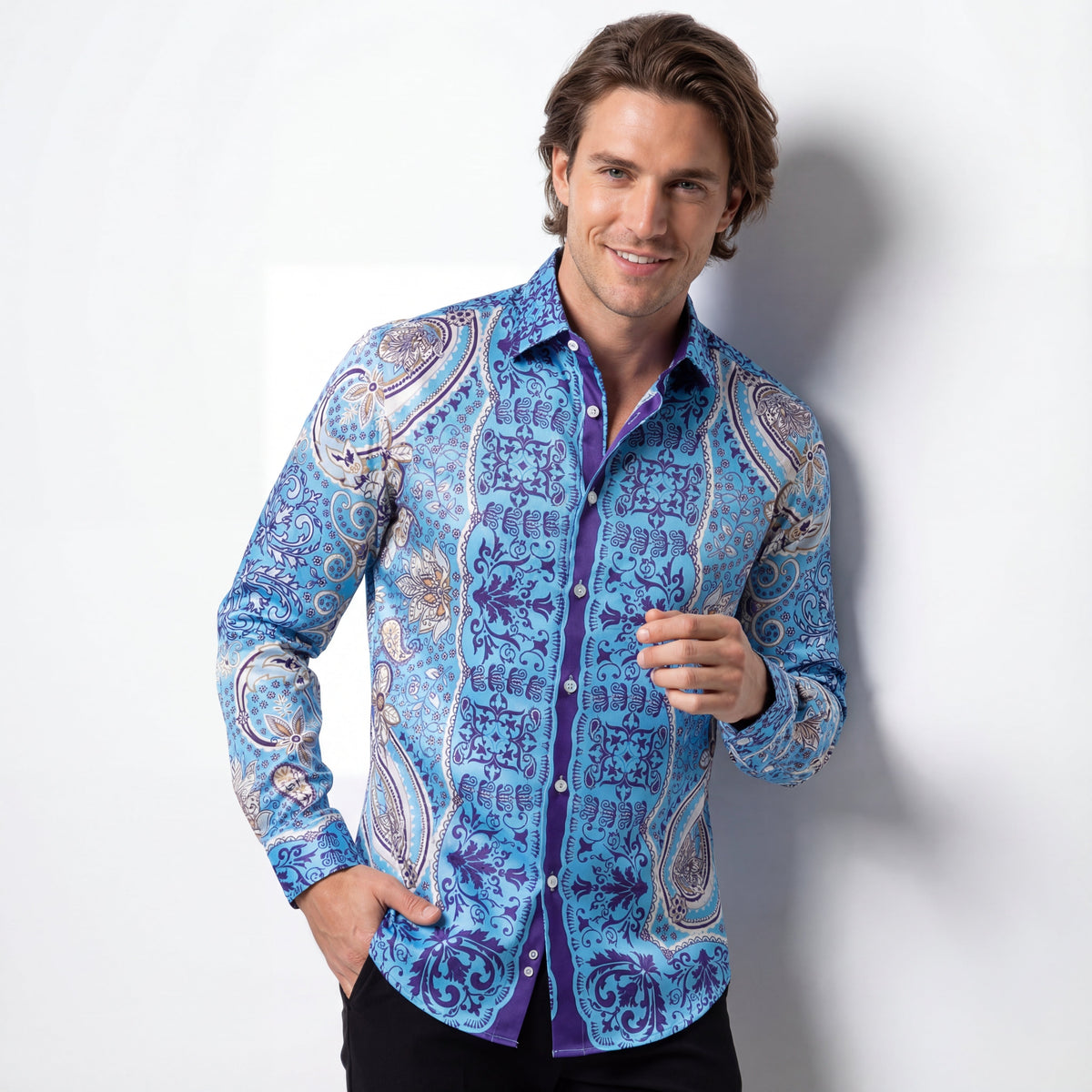 Barocco Boldly Paisley Men's Shirt - Sky