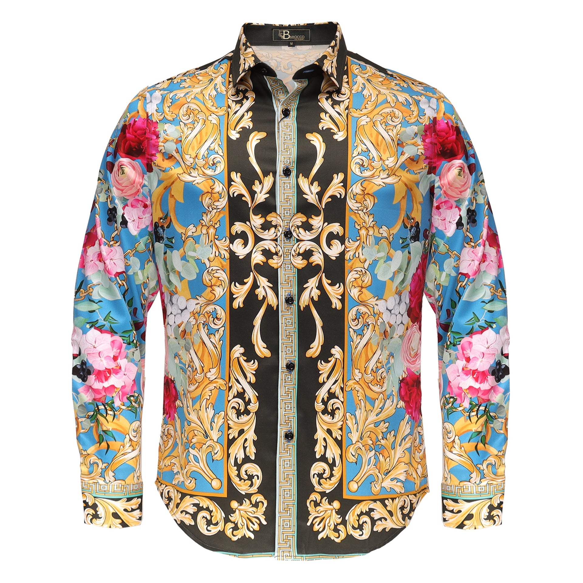 dress shirt semi formal baroque attire for men Baroque Blossoms BLUE – Franky Fashion