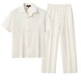 Barocco Loft Men's Textured Shirt & Pants Set - Taupe