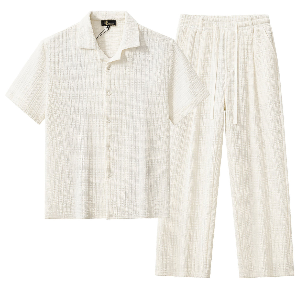 Barocco Loft Men's Textured Shirt & Pants Set - Taupe
