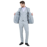 Light Grey Men's Slim-Fit 3-Piece Sharkskin Suit