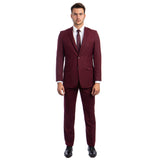 Burgundy Men's Hybrid-Fit 3pc Paisley Suit w/ Wide Black Shawl Collar