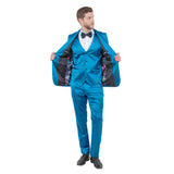 Mens 3pc Solid Satin Suit Set w/ Free Bowtie
