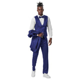 Blue Solid Shiny U-Shape Vest Mens-suit