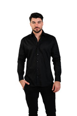MASUTTO Men’s Long Sleeve Button Down Shirt – Black Italian 100% Cotton, Semi-Fitted Modern Luxury Style | BH18