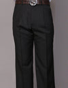Men’s Black regular fit pleated pants super 150’s wool open inseam STATEMENT SUITS PA-200A
