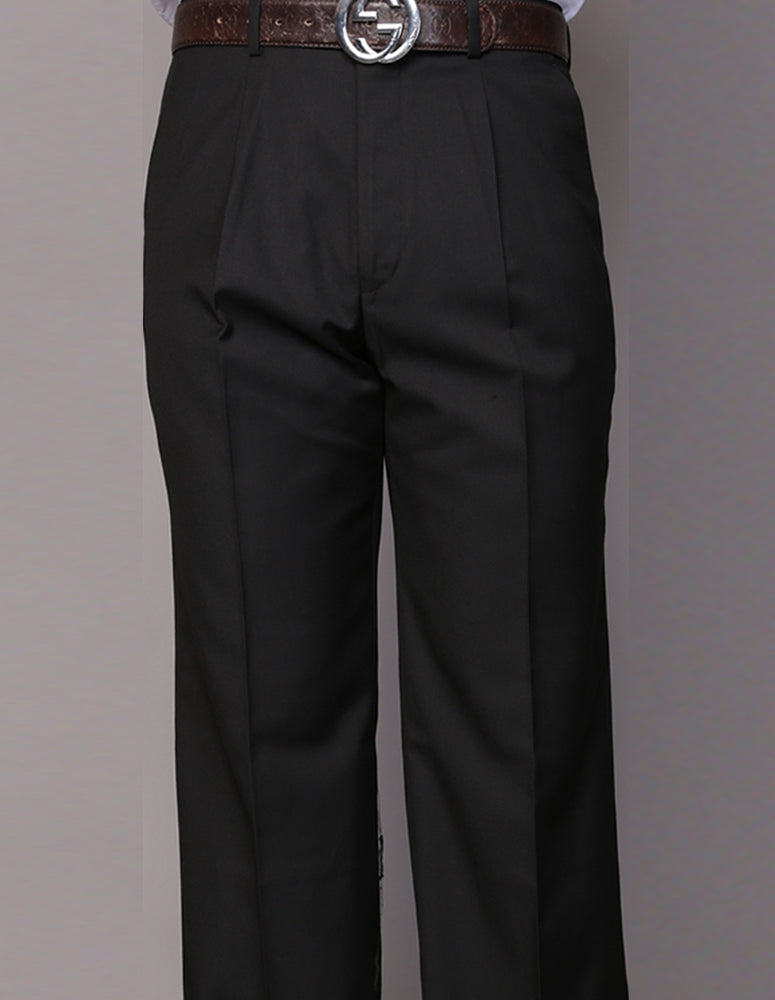 SLIM FIT FLAT FRONT DRESS PANTS, SUPER 150'S ITALIAN FABRIC | PA-200A-Black