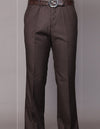 Men’s Brown regular fit pleated pants super 150’s wool open inseam STATEMENT SUITS PA-200A
