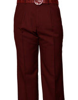 Men’s Burgundy regular fit pleated pants super 150’s wool open inseam STATEMENT SUITS PA-200A