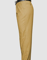 Men’s Camel regular fit pleated pants super 150’s wool open inseam STATEMENT SUITS PA-200A