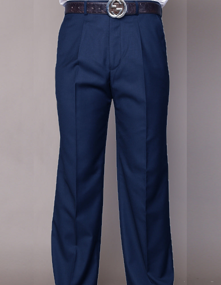 Men’s Indigo regular fit pleated pants super 150’s wool open inseam STATEMENT SUITS PA-200A