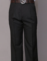 Men’s Black regular fit pleated pants super 150’s wool open inseam STATEMENT SUITS PA-200G