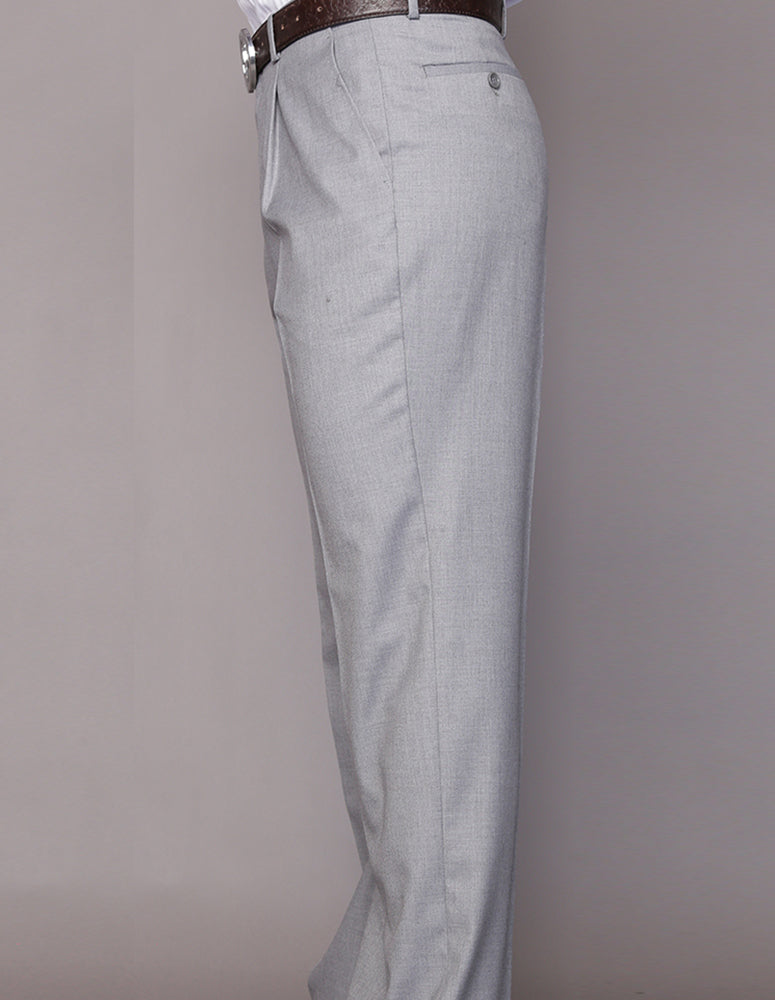 Men’s Gray regular fit pleated pants super 150’s wool open inseam STATEMENT SUITS PA-200G