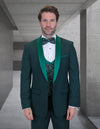 Men’s Hunter 3pc tuxedo flat front pants coop neck vest STATEMENT SUITS PALMERO