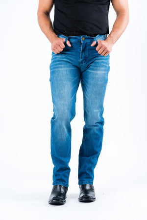 Men's Medium Blue Slim Boot-Cut Stretch Jeans Pax | PDJ8497