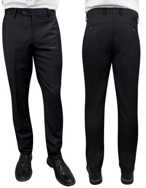 SLIM FIT FLAT FRONT DRESS PANTS, SUPER 150'S ITALIAN FABRIC | PL-100-Black