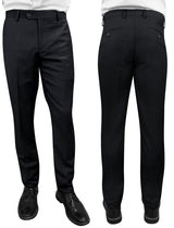 Men’s Black slim fit flat-front pants super 150’s wool STATEMENT SUITS PL-100