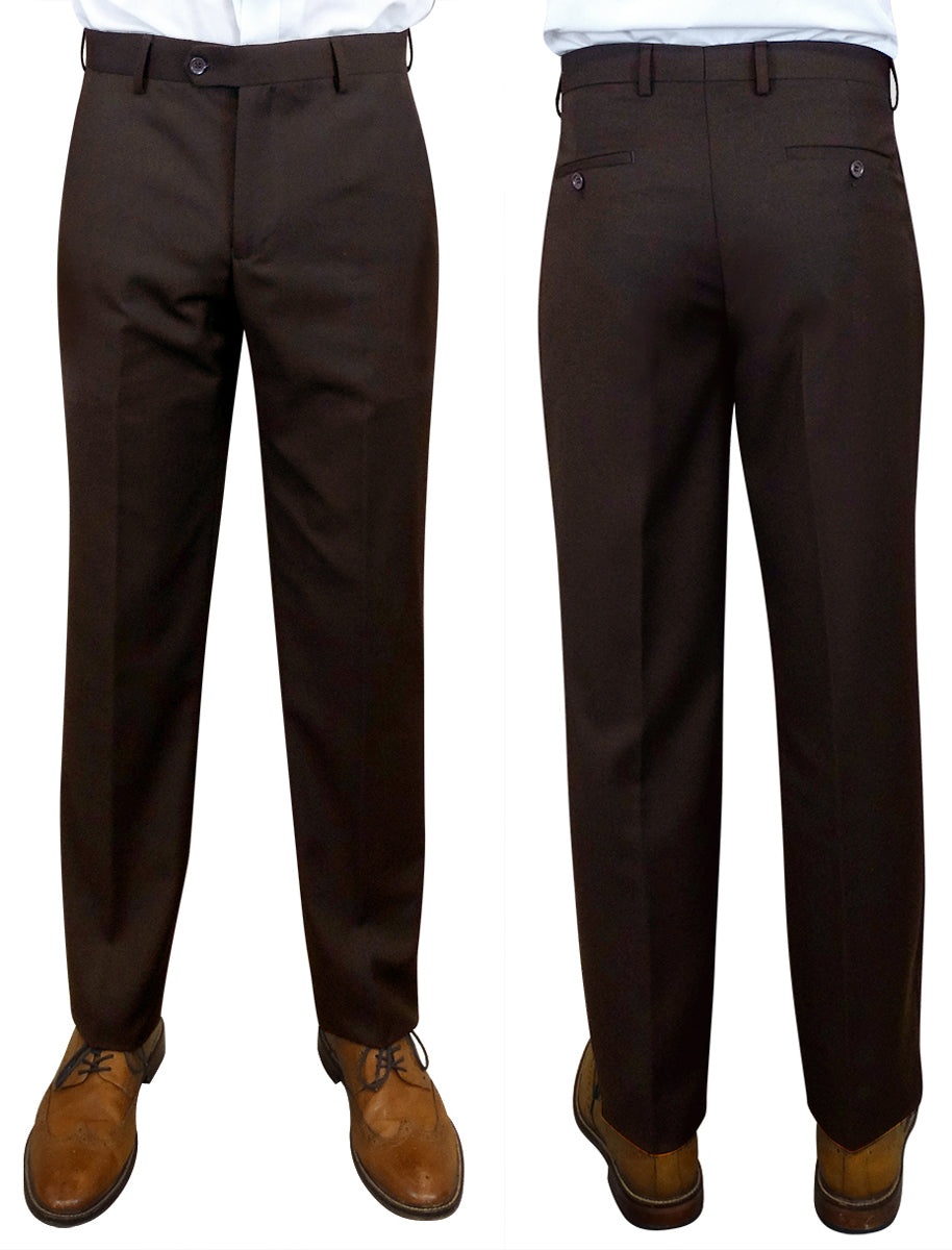 Men’s Brown slim fit flat-front pants super 150’s wool STATEMENT SUITS PL-100