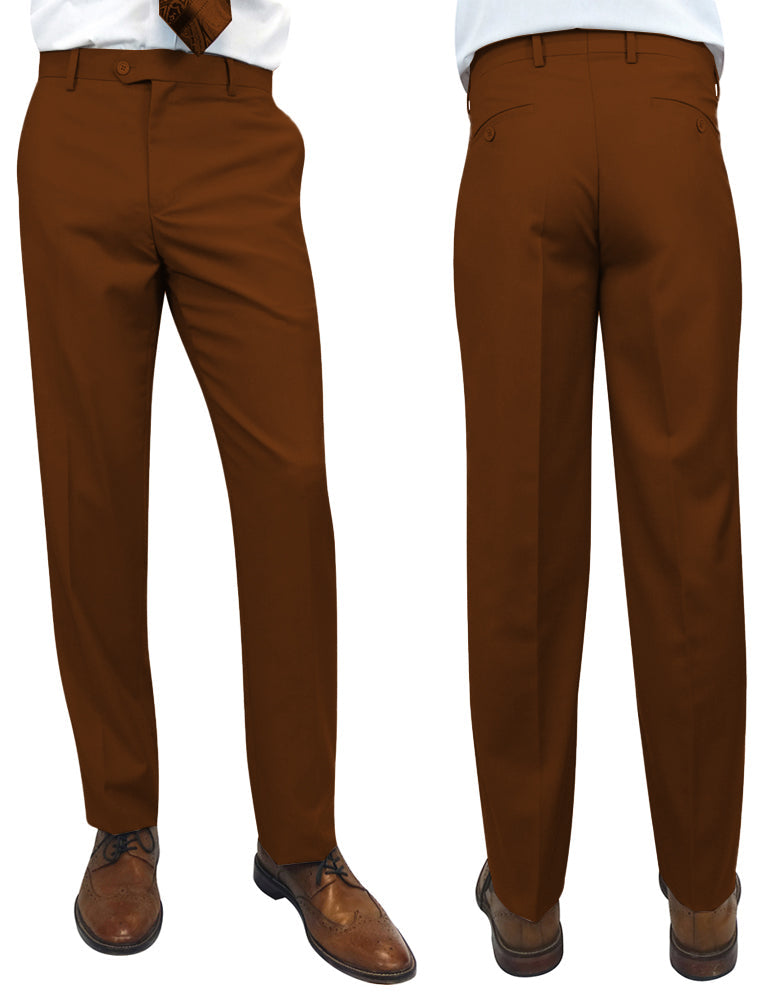 Men’s Copper slim fit flat-front pants super 150’s wool STATEMENT SUITS PL-100