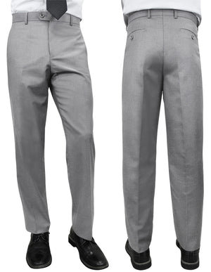 SLIM FIT FLAT FRONT DRESS PANTS, SUPER 150'S ITALIAN FABRIC | PL-100-Grey