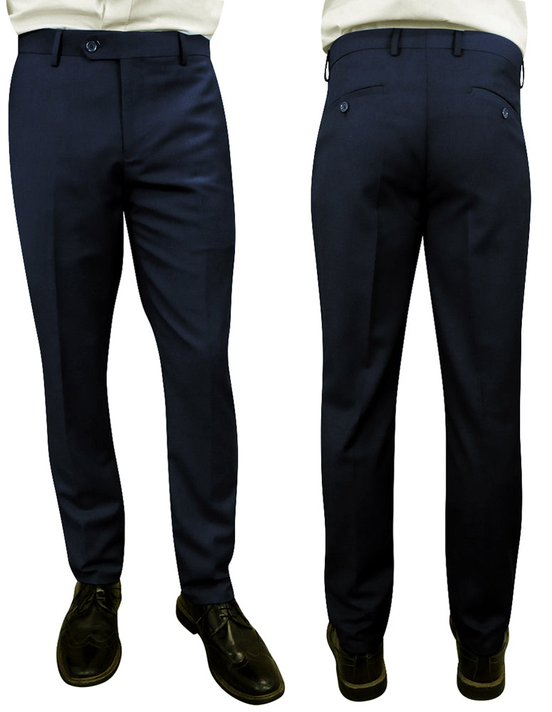 SLIM FIT FLAT FRONT DRESS PANTS, SUPER 150'S ITALIAN FABRIC | PL-100-Navy