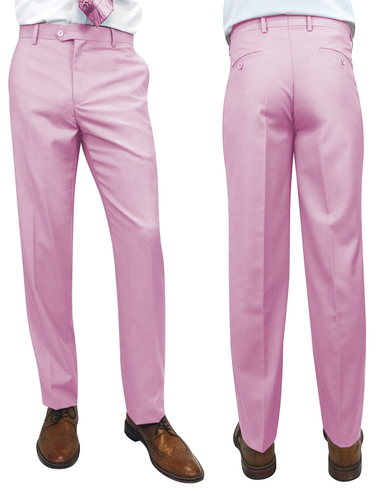 Men’s Pink slim fit flat-front pants super 150’s wool STATEMENT SUITS PL-100
