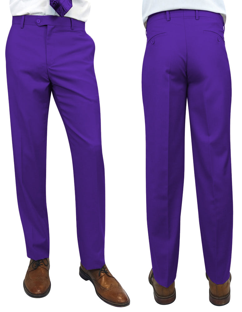 Men’s Purple slim fit flat-front pants super 150’s wool STATEMENT SUITS PL-100
