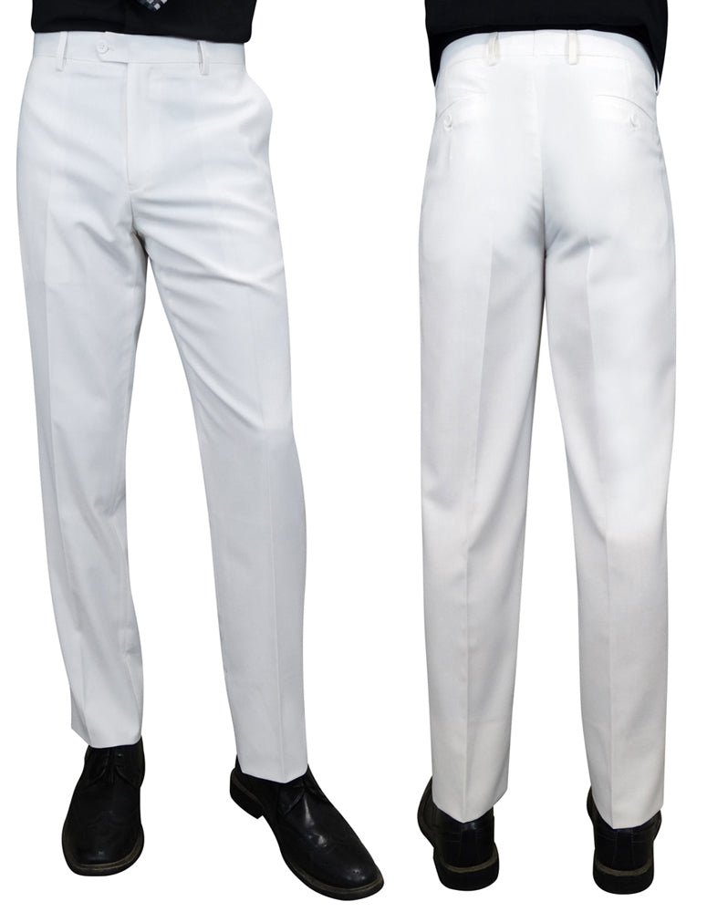 SLIM FIT FLAT FRONT DRESS PANTS, SUPER 150'S ITALIAN FABRIC | PL-100-White